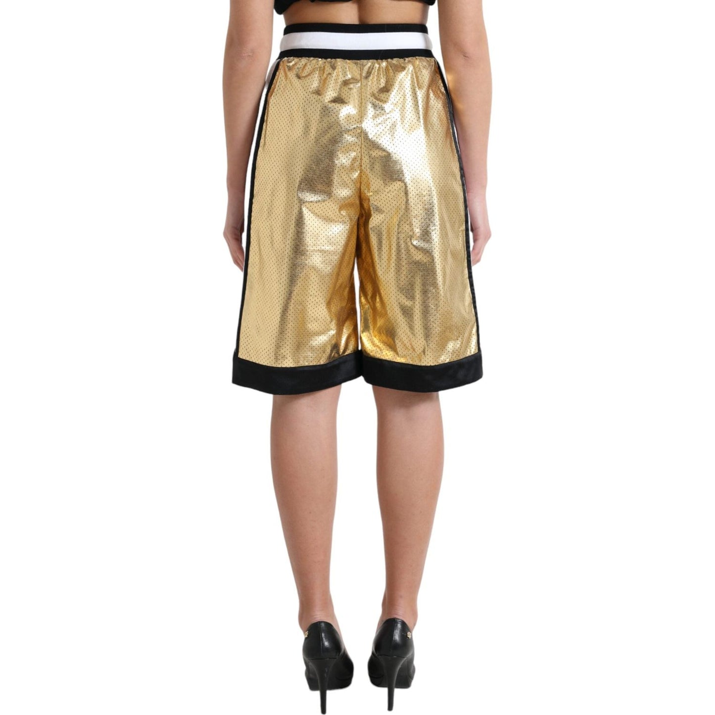 Dolce & Gabbana Gold Polyester Perforated High Waist Shorts PAN74893-40