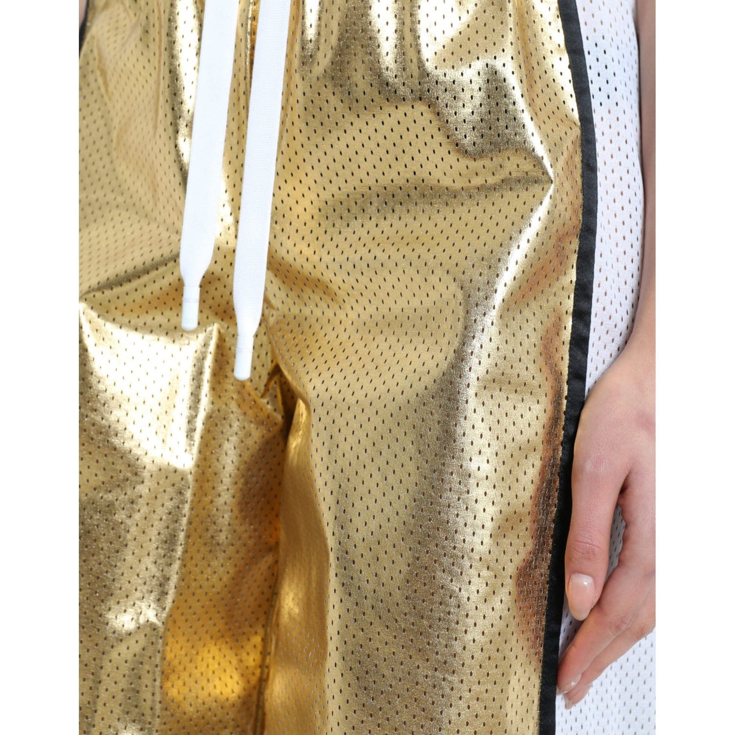 Dolce & Gabbana Gold Polyester Perforated High Waist Shorts PAN74893-40