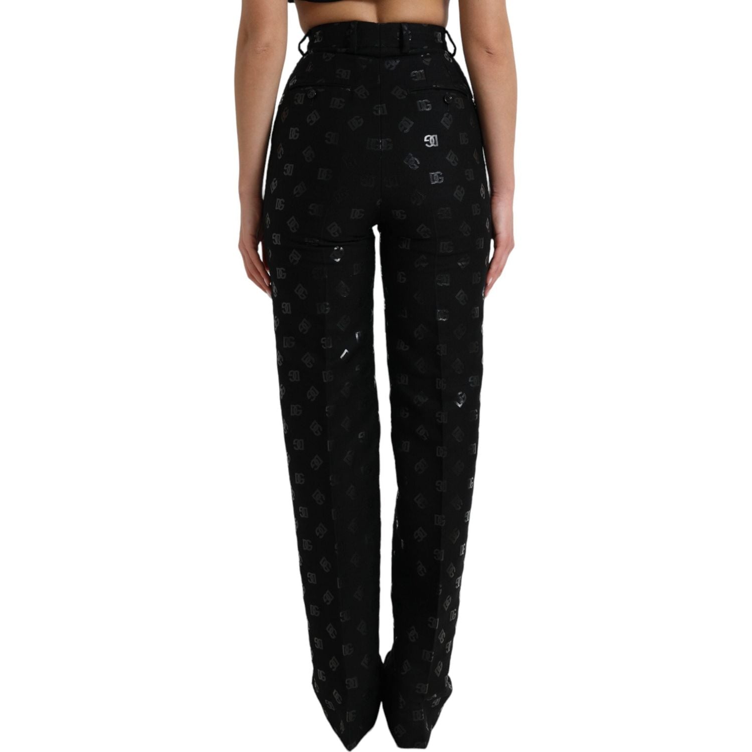 Dolce & Gabbana Black Wool DG Logo High Waist Straight Pants