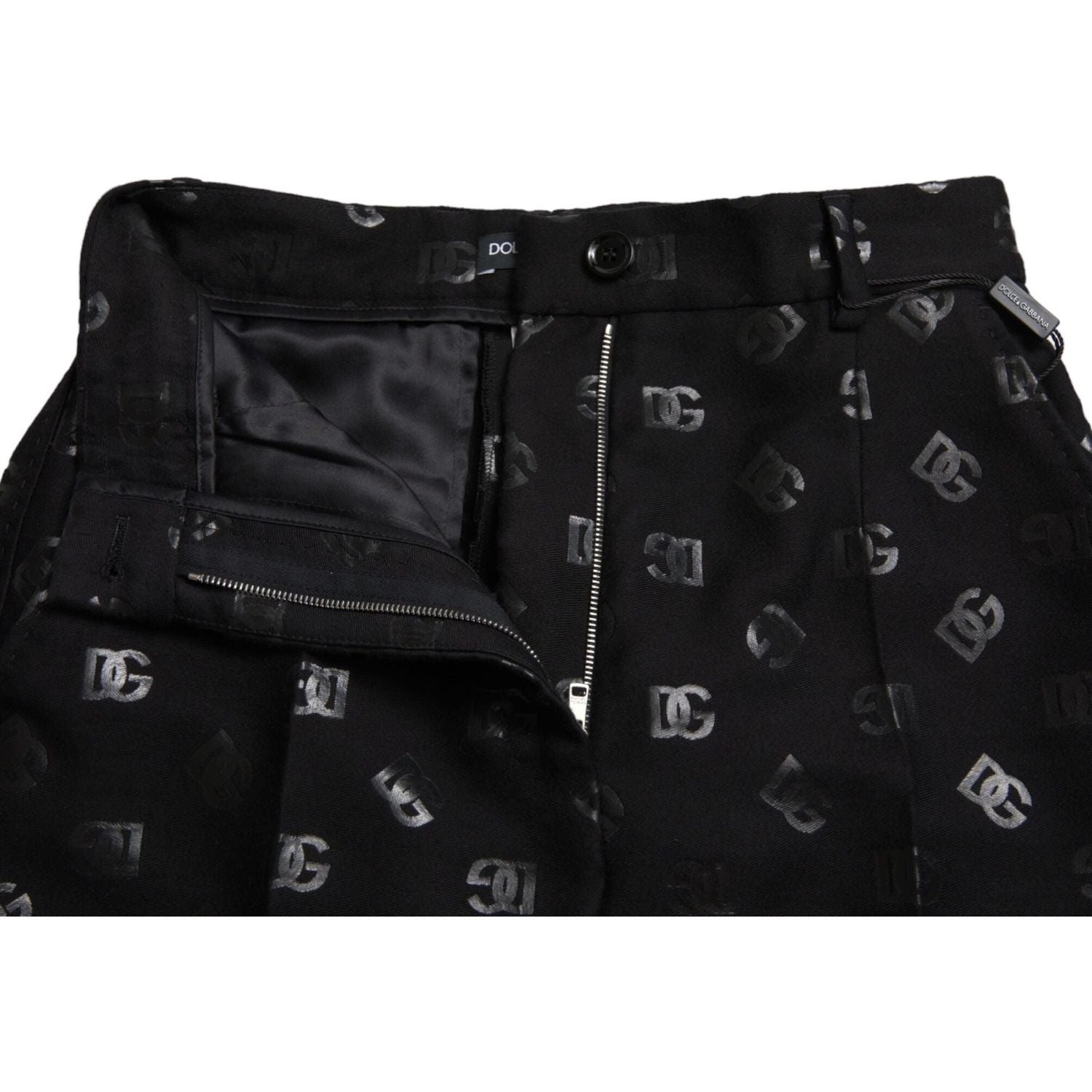 Dolce & Gabbana Black Wool DG Logo High Waist Straight Pants
