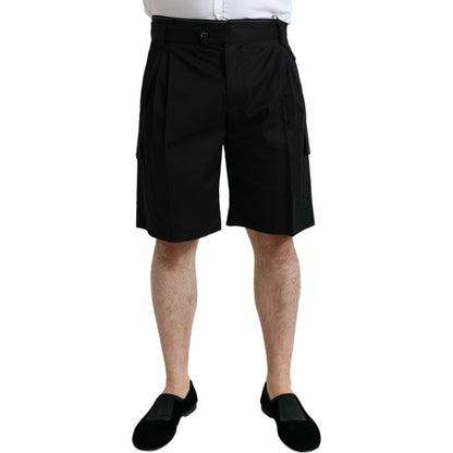 Dolce & Gabbana Black Cotton Stretch Cargo Bermuda Shorts