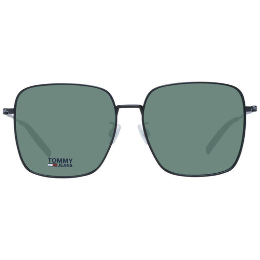 Tommy Hilfiger black trapezium unisex sunglasses with green lenses, metal frame, full-rim design, 100% UVA & UVB protection, size 60-0-145.