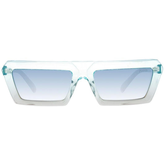 Emilio Pucci turquoise rectangle sunglasses with gradient lenses, full-rim design, and UVA/UVB protection for women.