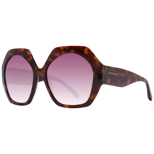 Scotch & Soda brown women's trapezium sunglasses with purple gradient lenses, acetate full-rim frame, UV protection, includes branded case.