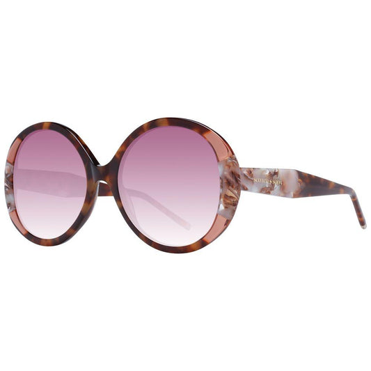 Scotch & Soda brown acetate women's sunglasses with rose gradient lenses, full-rim round frame, includes branded case, 100% UVA & UVB protection.