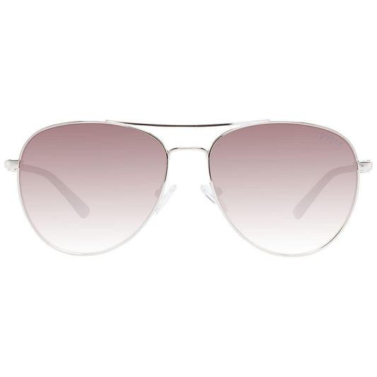 Guess Silver Women Aviator Sunglasses with Gradient Brown Lenses, Metal Full-Rim Frame. 100% UVA & UVB Protection.