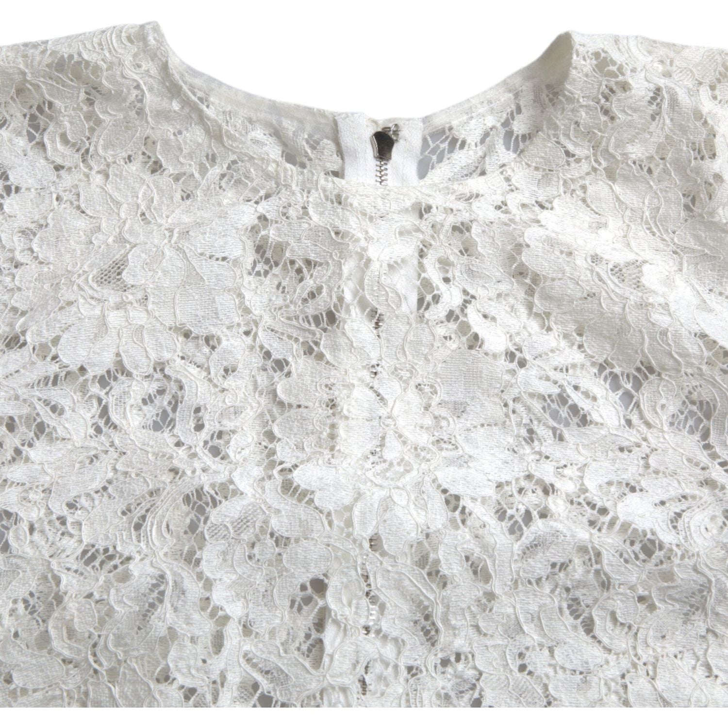Dolce & Gabbana White Floral Lace Cotton Round Neck Blouse Top