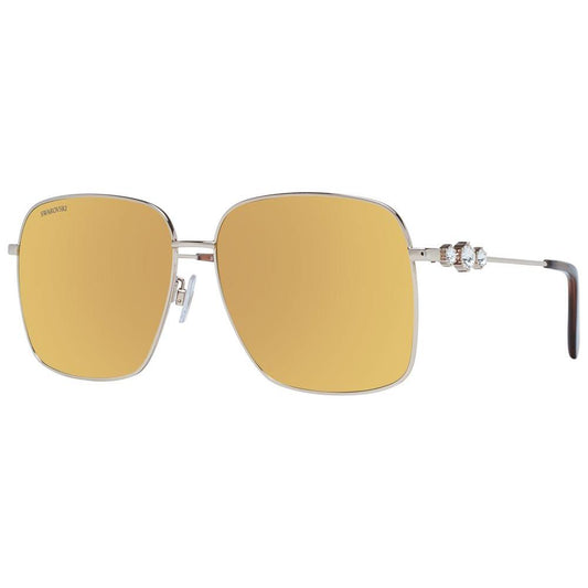 Swarovski Gold Women Sunglasses with mirrored brown lenses, metal full-rim square frame, and 100% UVA & UVB protection.