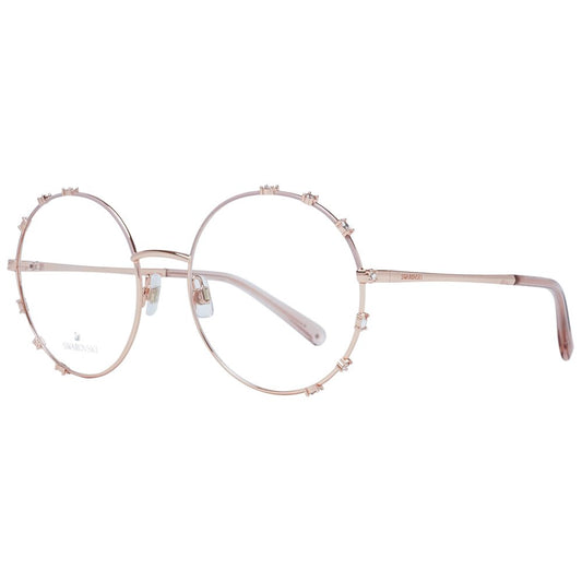 Swarovski Pink Women Glasses Frame with round metal rim in rose color, full-rim style, size 57-20-145, includes branded case.