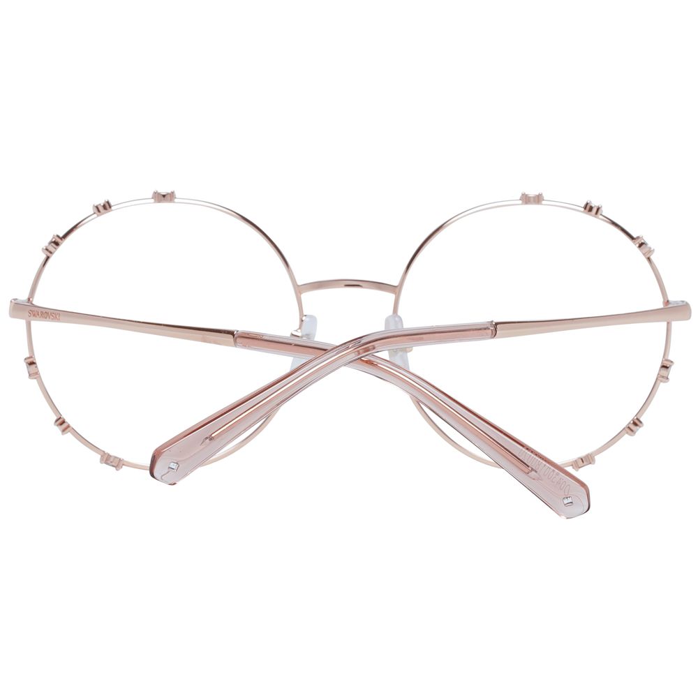 Swarovski Pink Women Glasses Frame, round full-rim rose metal frame, demo plastic lenses, fashion eyewear with branded case.