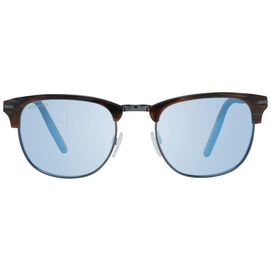 Serengeti Brown Unisex Sunglasses with brown acetate & metal frame, green polarized mirrored lenses, rectangle full-rim style.