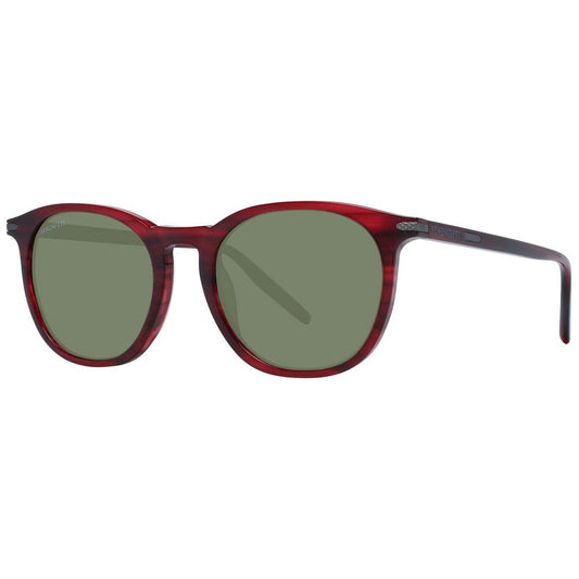 Serengeti Red Unisex Sunglasses with polarized green lenses, full-rim acetate frame, 100% UVA/UVB protection, round style.