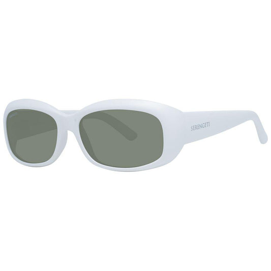 Serengeti White Women's Sunglasses with Polarized Green Lenses, Rectangle Full-Rim Nylon Frame, 100% UV Protection
