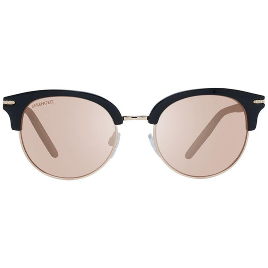 Serengeti Black Women Sunglasses with brown polarized lenses, round full-rim style, acetate and metal frame.