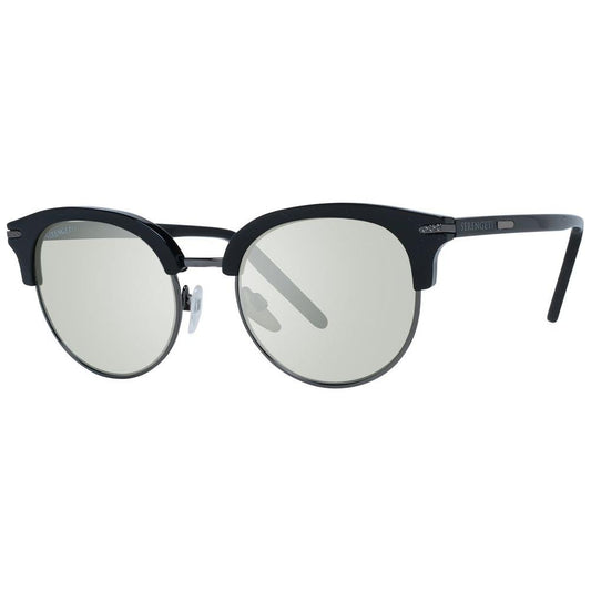 Serengeti Black Women Sunglasses, round full-rim acetate & metal frame, green polarized plastic lenses, size 50-20-139.