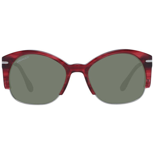 Serengeti Red Unisex Sunglasses with green polarized lenses, full-rim frame, and acetate-metal materials, offering 100% UVA & UVB protection.
