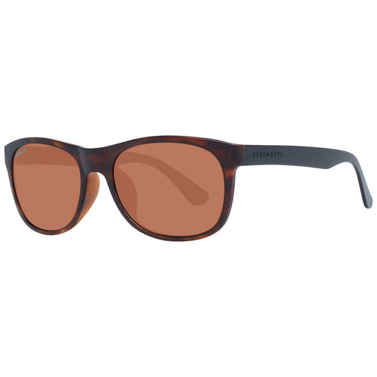 Serengeti Black Unisex Sunglasses with full-rim rectangle black frames and brown polarized lenses, featuring 100% UVA & UVB protection.