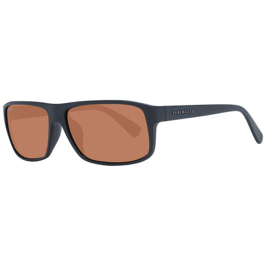Serengeti Black Unisex Sunglasses with black plastic frame, photochromatic polarized lenses, rectangle full-rim style, UVA/UVB protection.