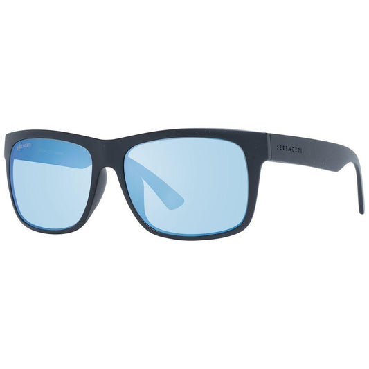 Serengeti black unisex rectangle sunglasses with blue photochromatic polarized lenses, full-rim plastic frame, UVA & UVB protection.