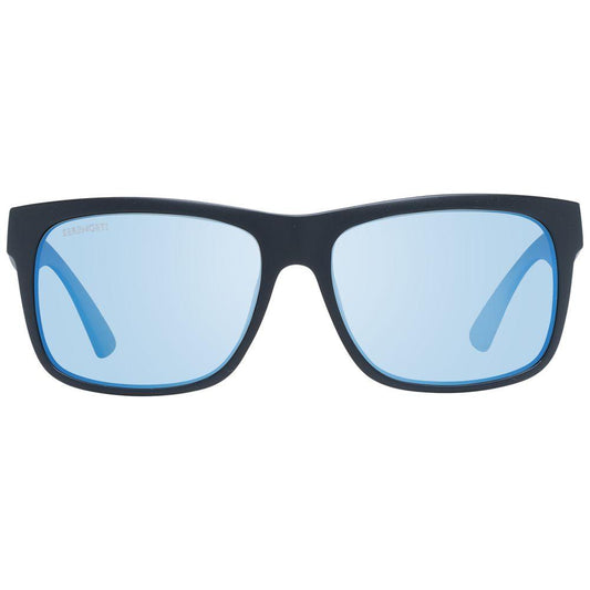 Serengeti black unisex sunglasses with blue photochromatic polarized lenses and full-rim rectangular plastic frame.