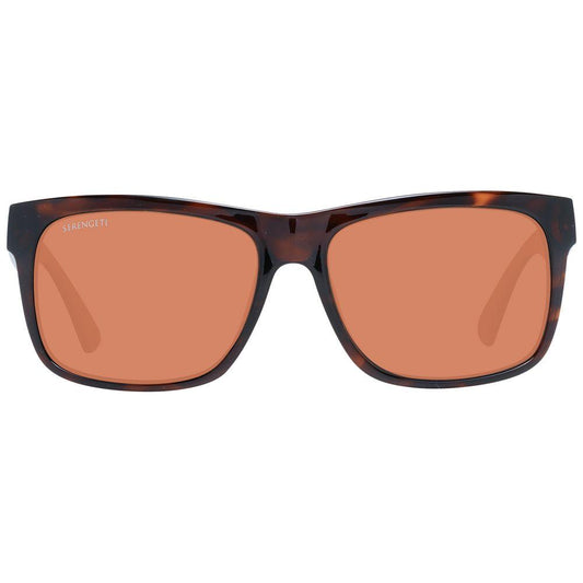 Serengeti brown unisex sunglasses with full-rim rectangle frames, photochromatic polarized orange lenses, 100% UVA & UVB protection.