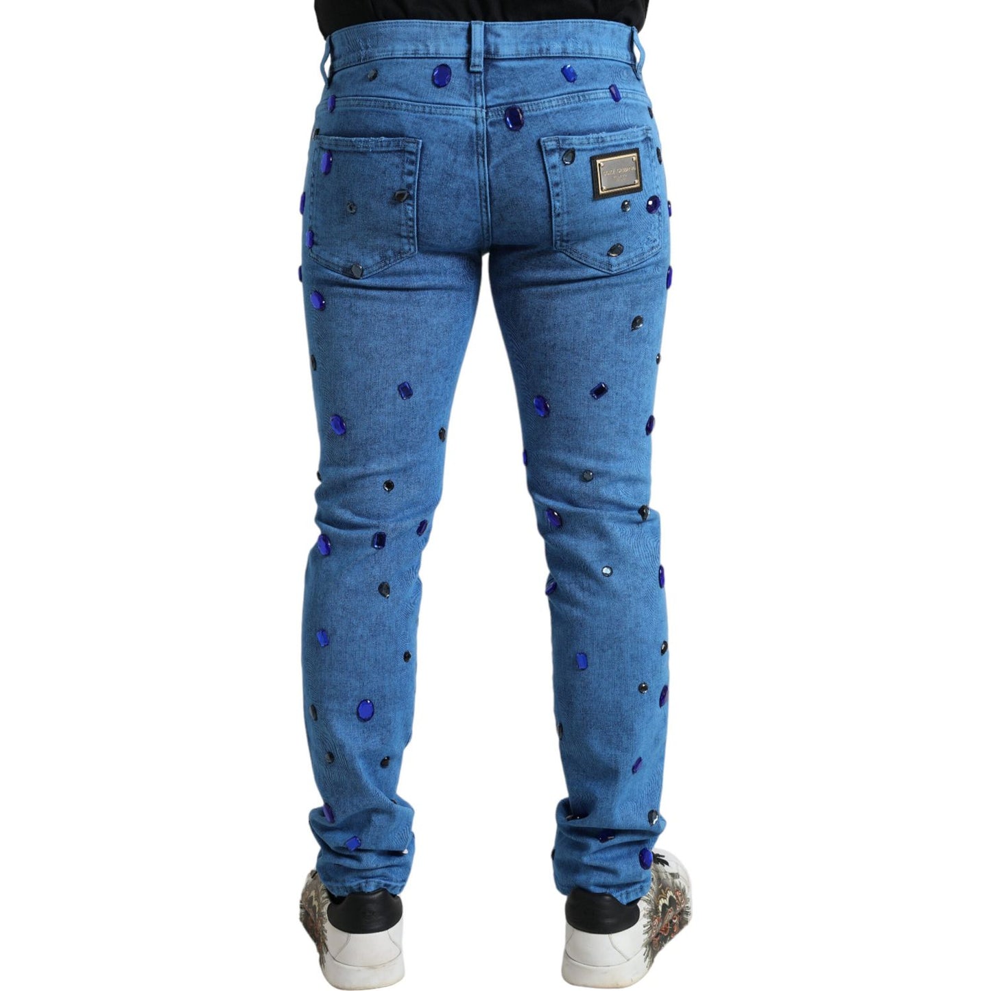 Dolce & Gabbana Blue Crystal Embellished Skinny Denim Jeans