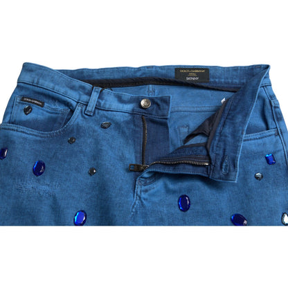 Dolce & Gabbana Blue Crystal Embellished Skinny Denim Jeans