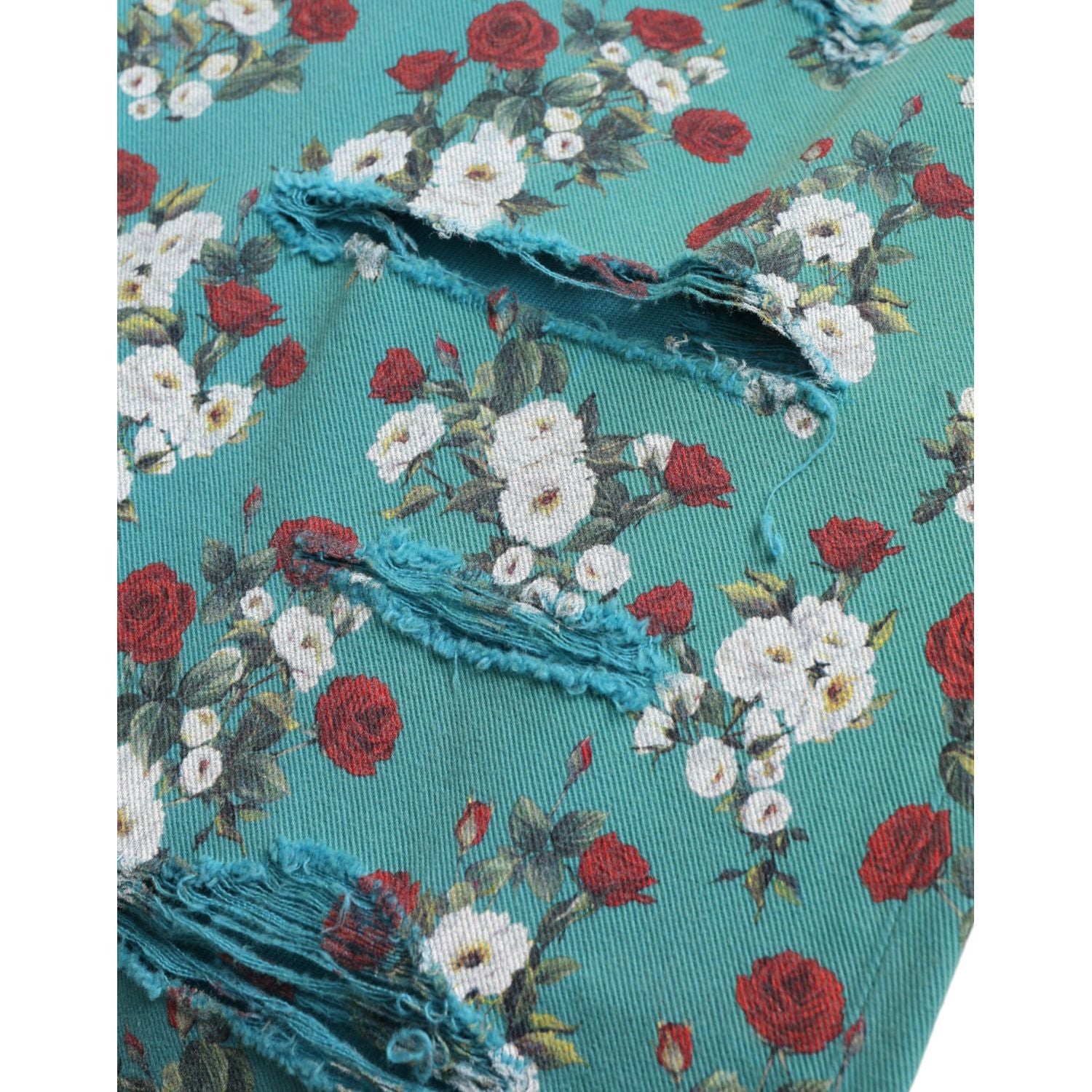 Dolce & Gabbana Blue Floral Print Skinny Cotton Denim Pants