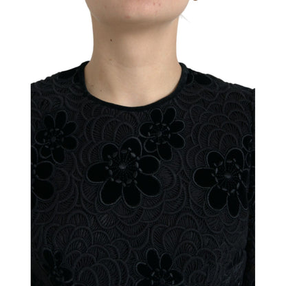 Dolce & Gabbana Black Floral Lace Cotton Bodycon Dress