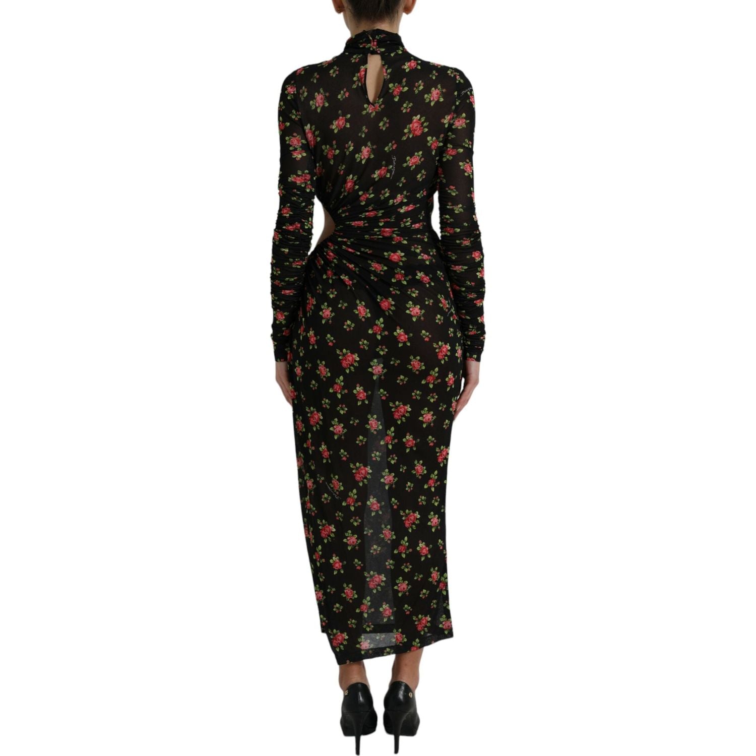 Dolce & Gabbana Black Floral Cut Out Sheath Long Maxi Dress