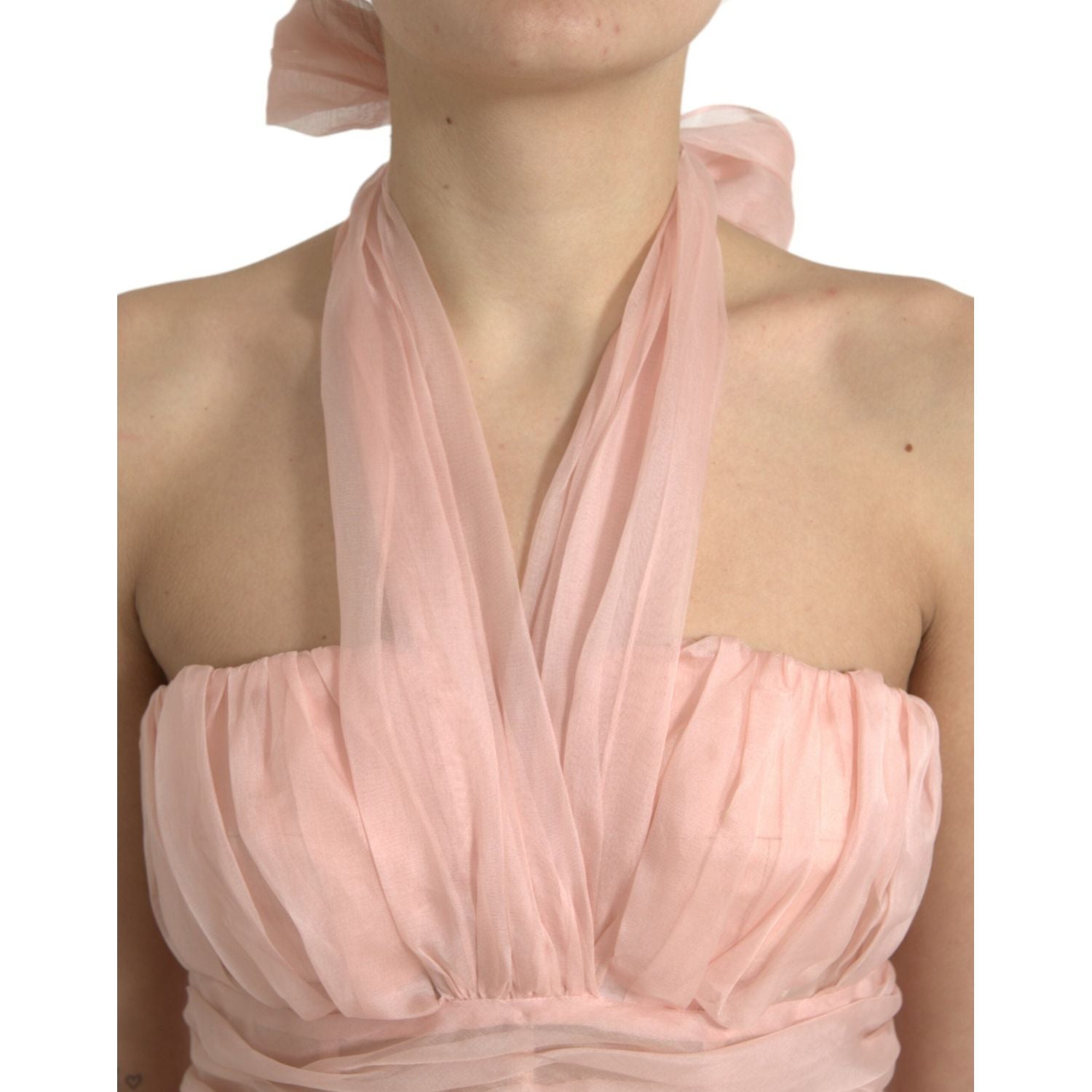 Dolce & Gabbana Pink Silk Chiffon Halter A-line Pleated Midi Dress