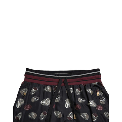 Dolce & Gabbana Black Ring Silk Jogging Trousers Pants
