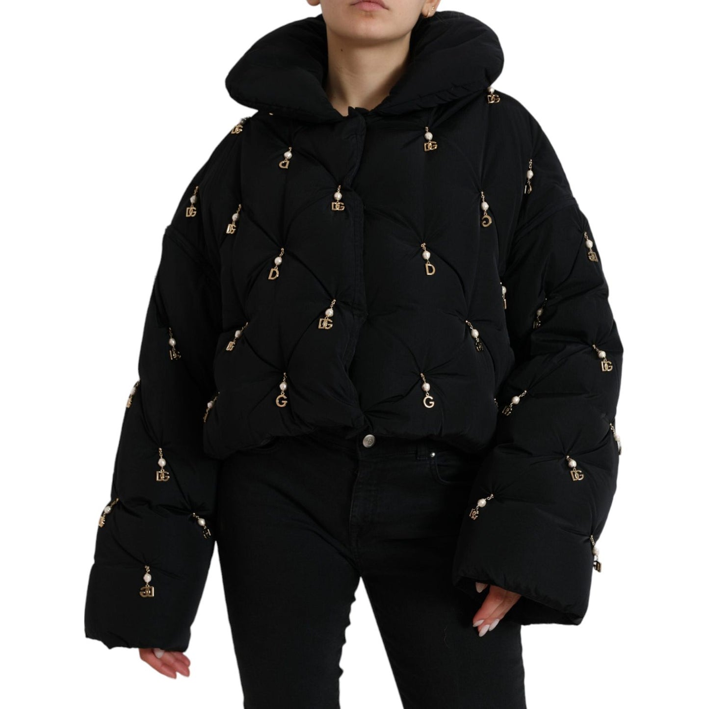 Dolce & Gabbana Black Embellished Quilted Shell Bomber Jacket