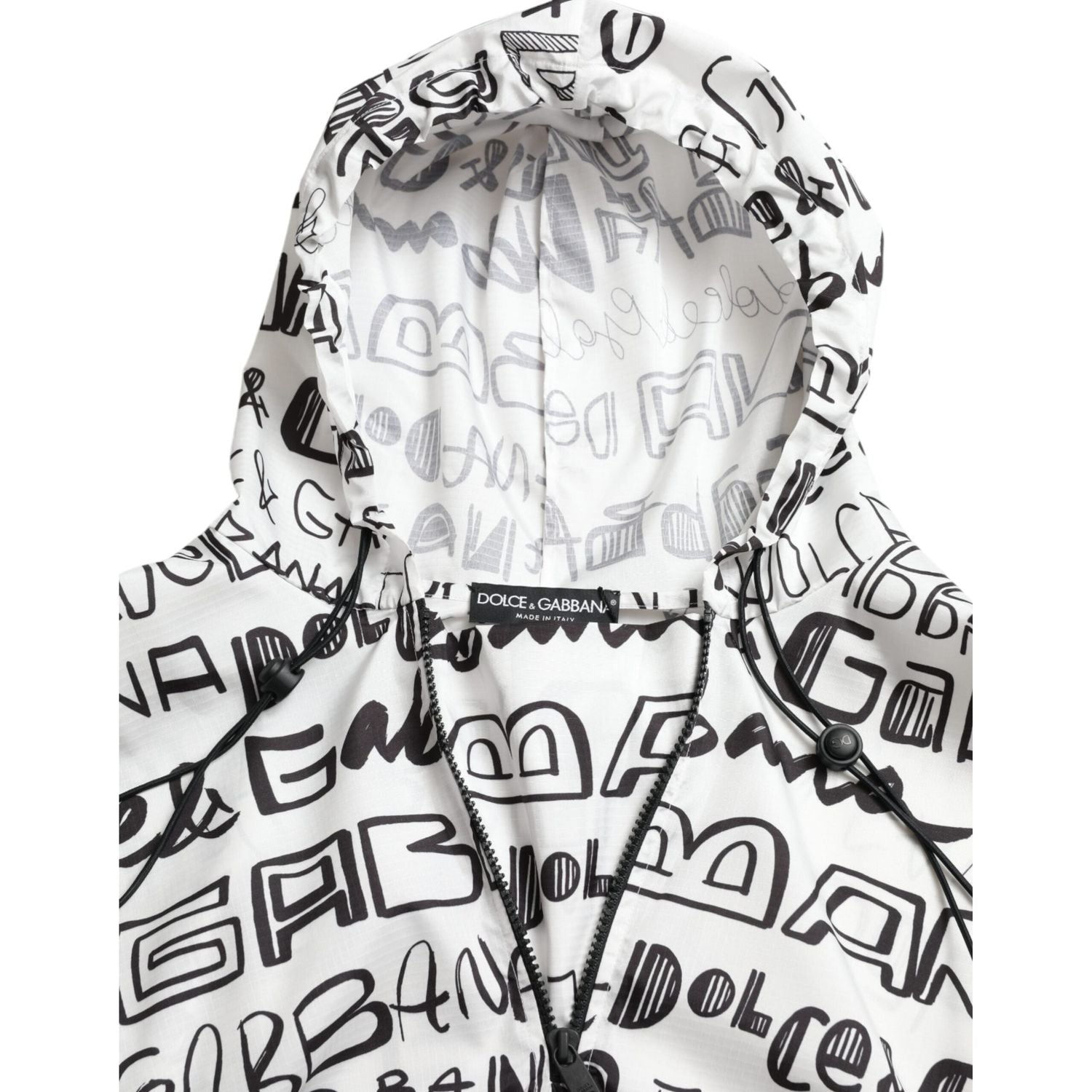 Dolce & Gabbana White Logo Print Hooded Blouson T-shirt Top