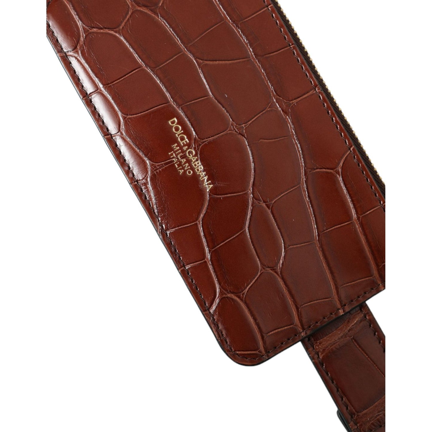 Dolce & Gabbana Brown Alligator Leather Airpods Case Coin Purse Wallet