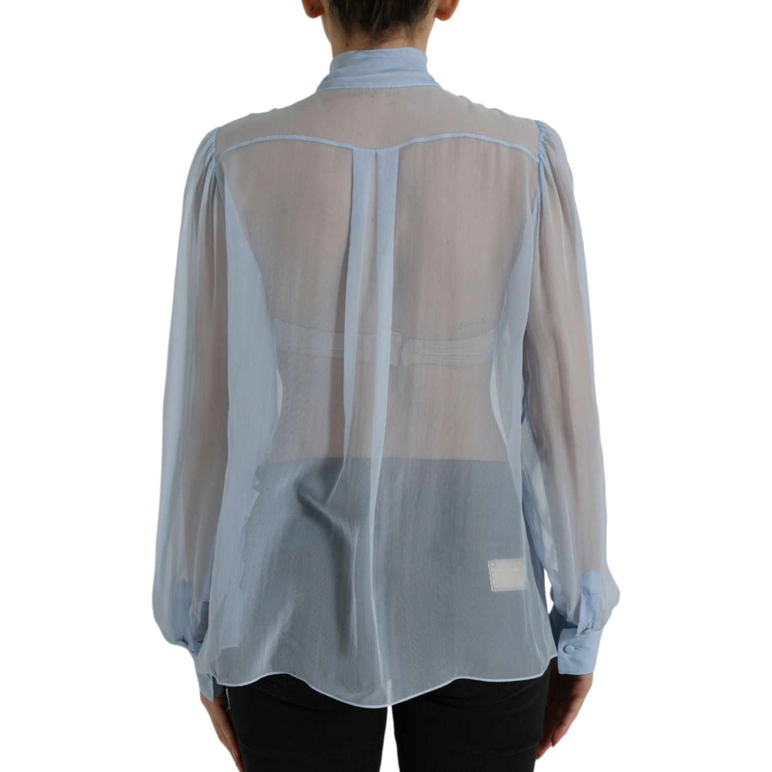 Dolce & Gabbana Blue Long Sleeves Ascot Collar Blouse Top