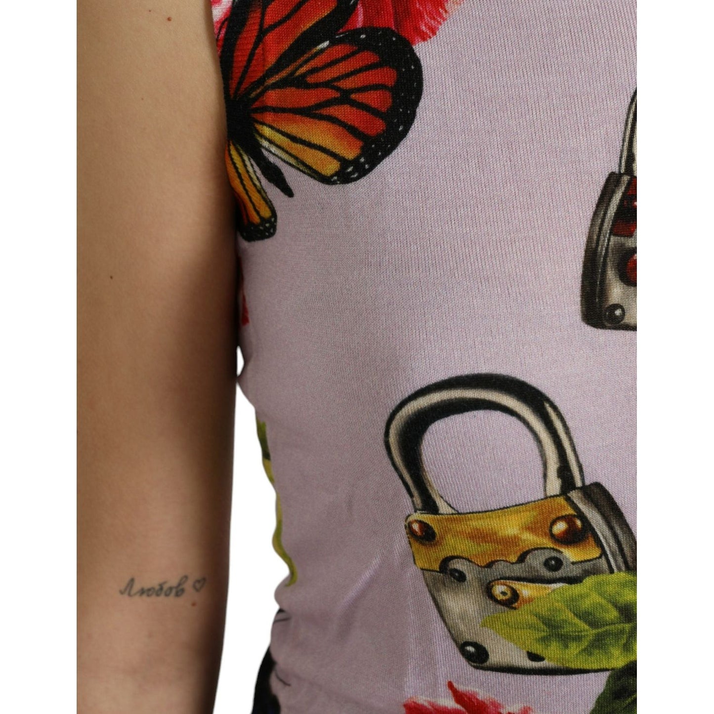 Dolce & Gabbana Multicolor Floral Padlock Butterfly Tank Top
