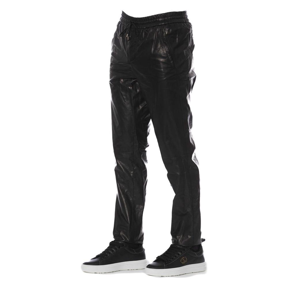 Trussardi Black Lamb Leather Men Pant