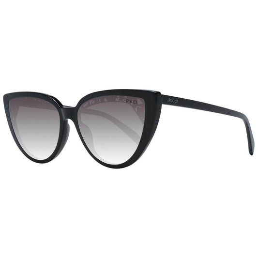 Emilio Pucci black cat eye women's sunglasses, full-rim plastic frame with grey gradient lenses for 100% UVA & UVB protection.