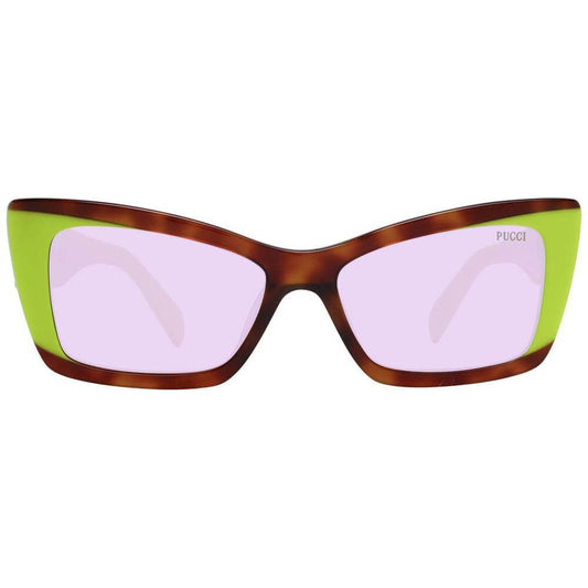 Emilio Pucci multicolor women's sunglasses with full-rim plastic frame, purple lenses, and branded case. 100% UVA & UVB protection.