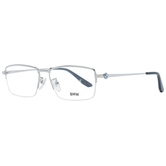 BMW Silver Men Glasses Frame, half-rim metal design, rectangle shape, 56-16-150 size, includes branded case