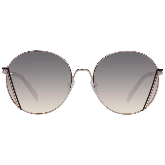 Emilio Pucci rose gold sunglasses, round full-rim, metal frame, gradient grey lenses, women's fashion eyewear.