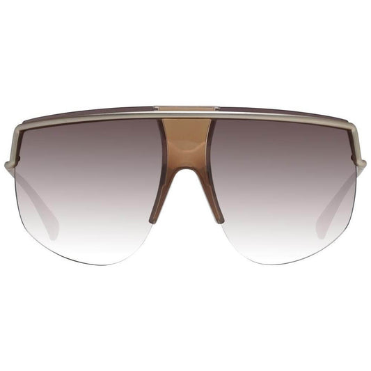 Max Mara gold women aviator sunglasses with gradient brown lenses, metal half-rim frame, 100% UVA & UVB protection, size 70-14-110.