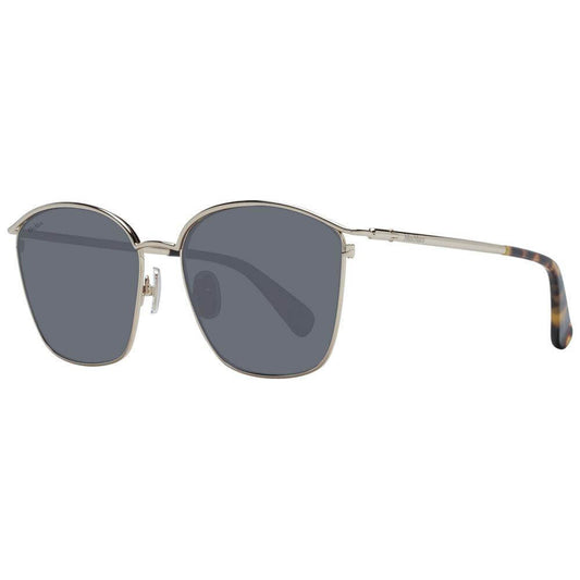 Max Mara gold full-rim women's sunglasses with green plastic lenses and metal frame, size 55-16-135, 100% UVA & UVB protection.