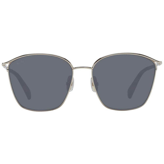 Max Mara women's sunglasses with gold metal frame and green plastic lenses, square full-rim style, 100% UVA & UVB protection.