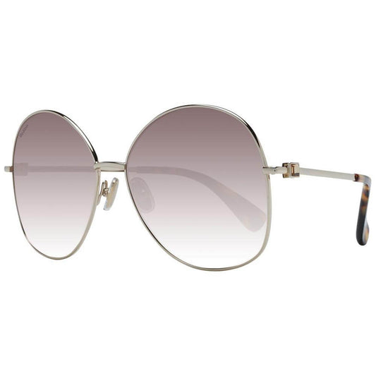Max Mara Gold Women's Sunglasses with Round Full-Rim Metal Frame and Gradient Brown Lenses, Includes Branded Case