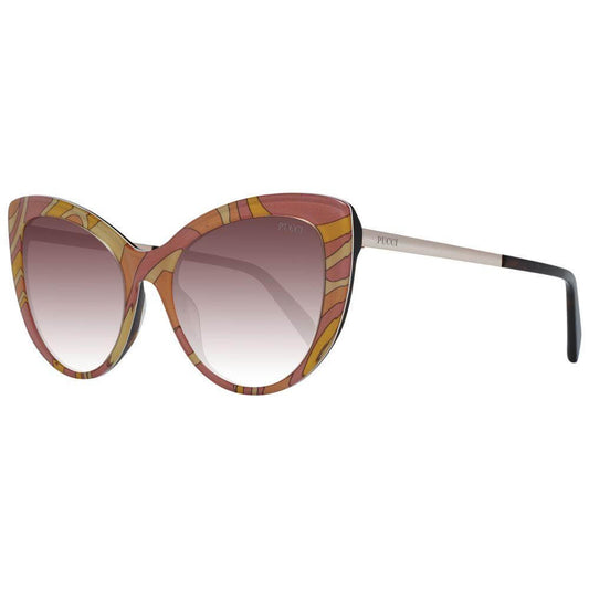Emilio Pucci multicolor cat eye women's sunglasses with full-rim plastic frame and gradient brown lenses, includes branded case