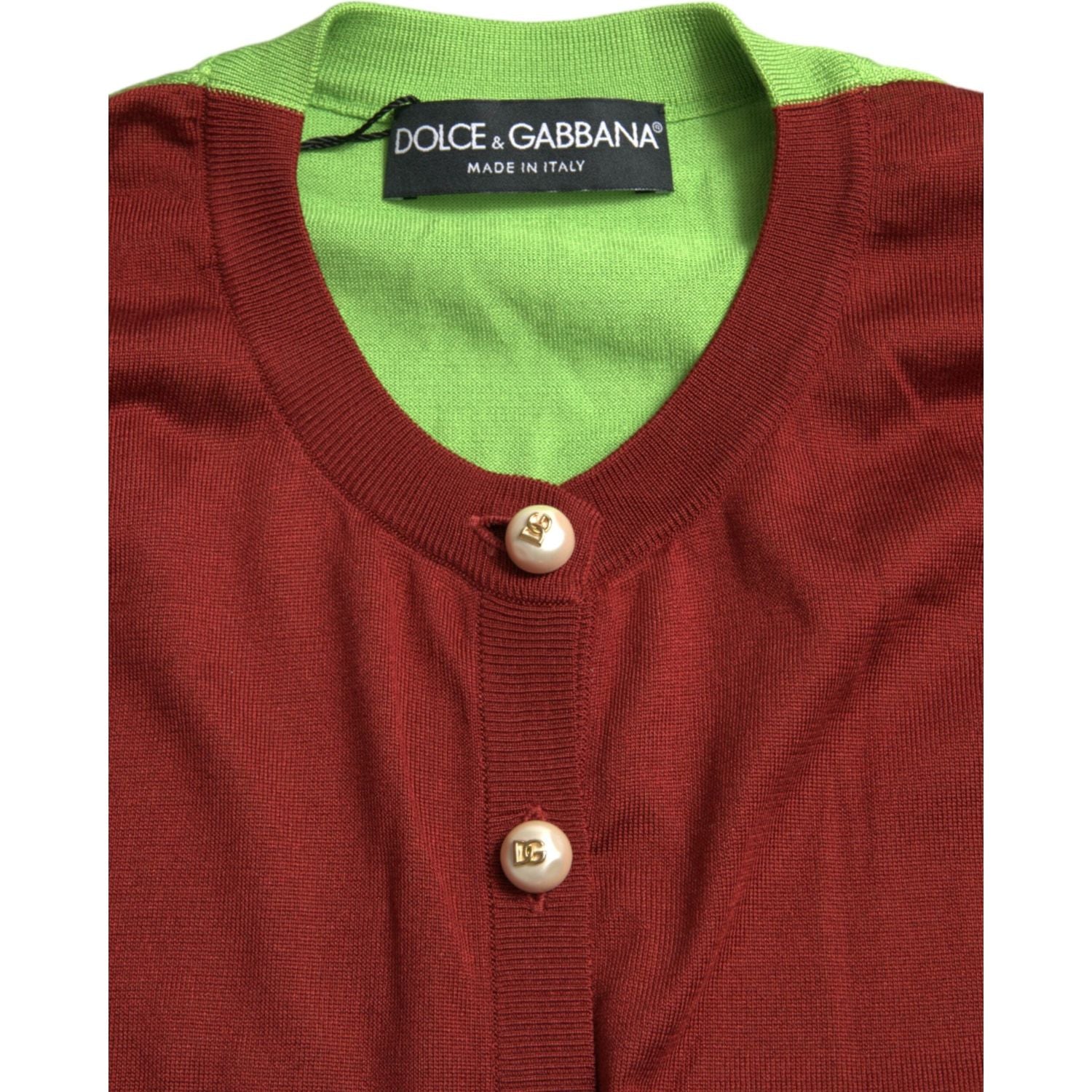 Dolce & Gabbana Multicolor Silk Crewneck Cardigan Sweater