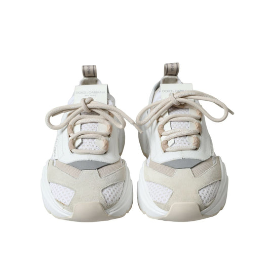 Dolce & Gabbana Beige White Daymaster Low Top Leather Sneakers Shoes