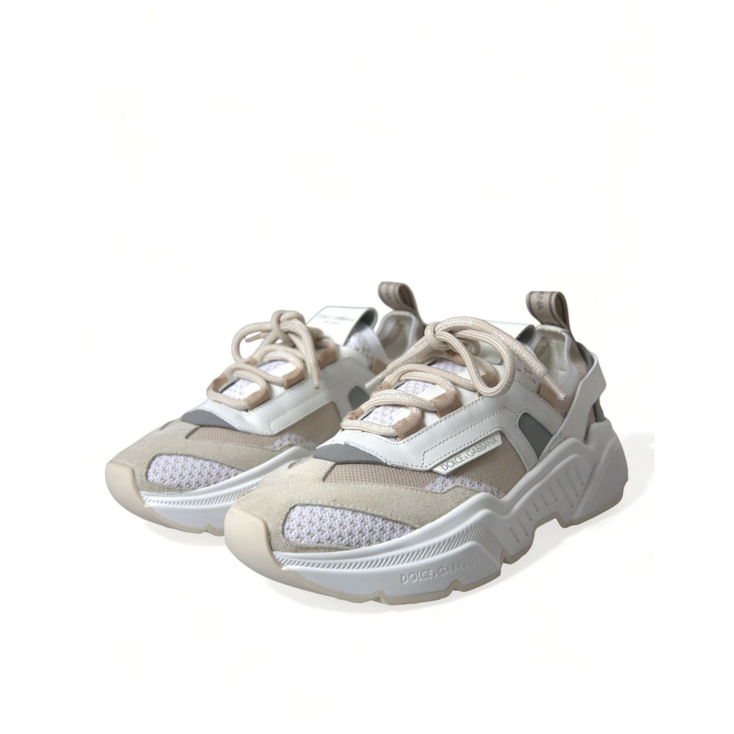 Dolce & Gabbana Beige White Daymaster Low Top Leather Sneakers Shoes